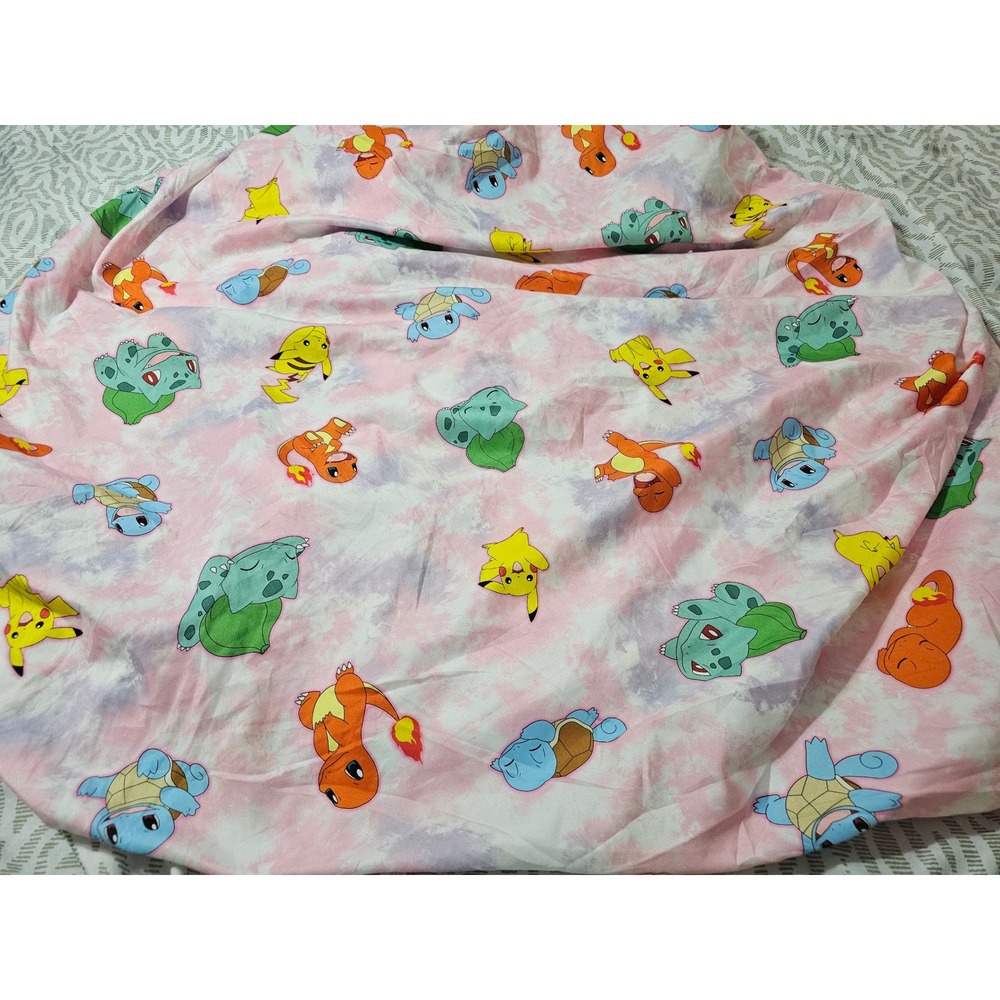 Pokemon Pikachu Charmander Squirtle Bulbasaur Pink Tie Dye Fitted Sheet twin